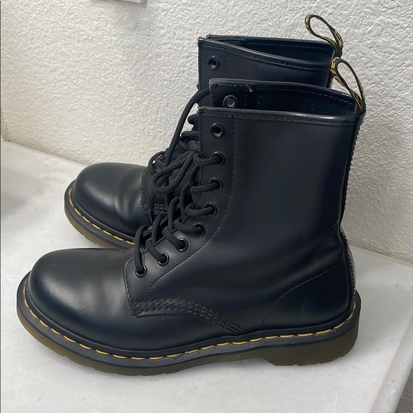 Dr. Martens Black Combat Boots with Polished Leather - Picture 2 of 8